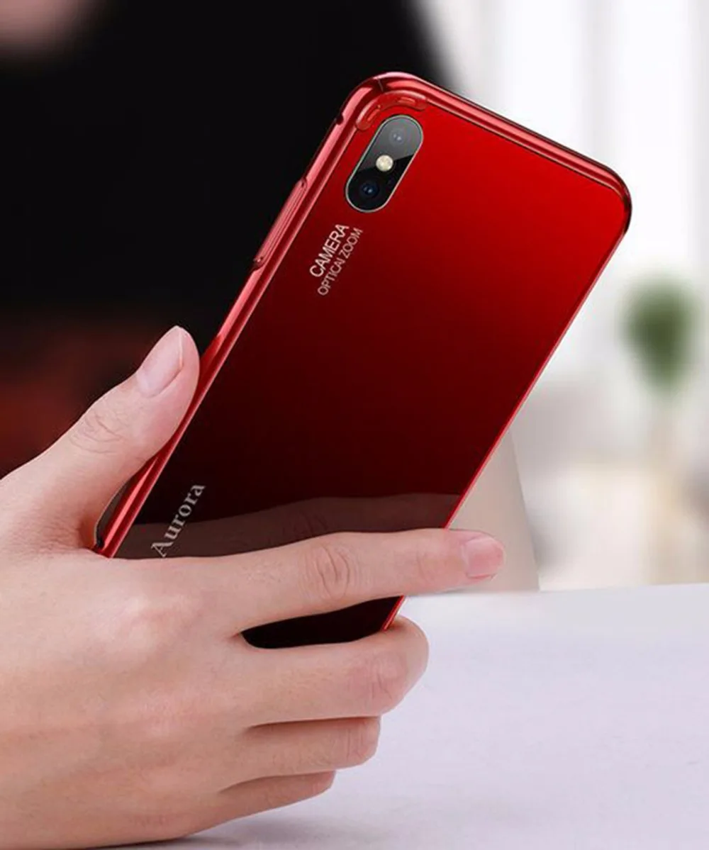 Алюминий+ закаленное Стекло чехол для iPhone 7 8 Plus x Xr Xs Max 2 In1, роскошная металлическая рамка с градиентом темпе Гибридный чехол на заднюю панель