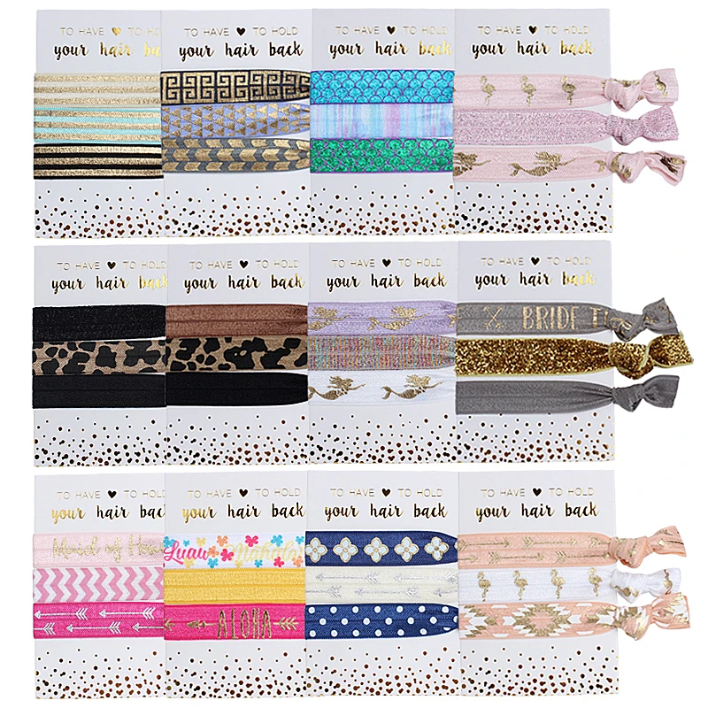 

Factory cheap price foil metallic printed fold over elastic hair ties