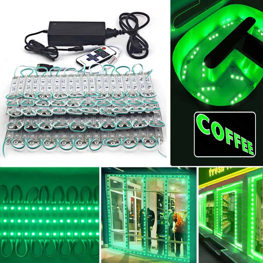 

SMD 5050 LED Module Light 3 LED DC12V Waterproof Advertisement Sign Store front Strip Tape Lamp Modules Lights Kit Green Color
