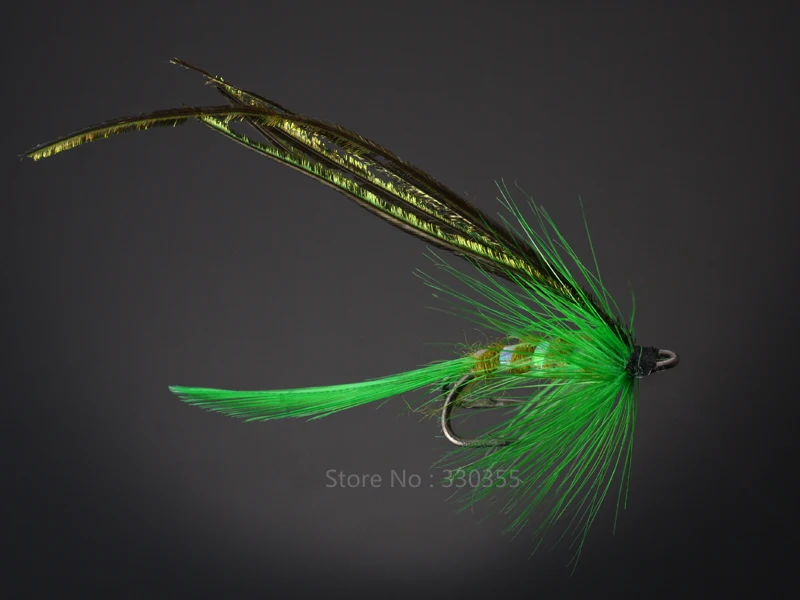 100 pcs Salmon Double Flies Green/Yellow Sea Trout Fly Fishing Luresin
