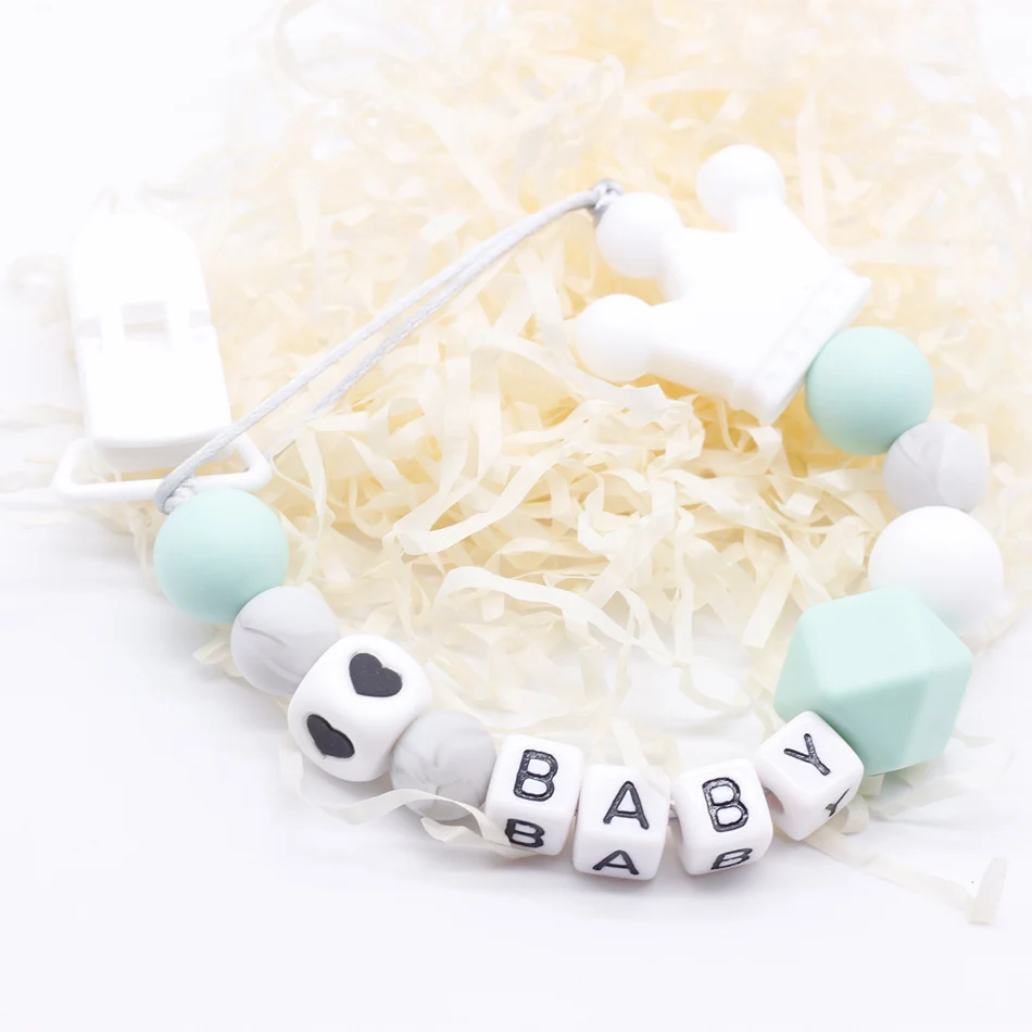 Murah Personalized Nama Silikon Teething Dot Klip dengan Aman ABS Manik manik Silikon Dot Pemegang Gantungan untuk Puting Susu Bayi Mengunyah Mainan