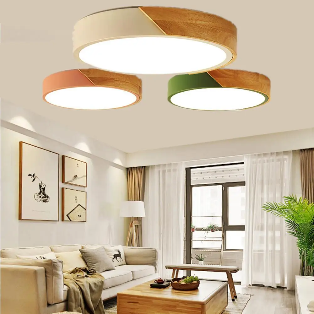 

HobbyLane 18W 220V Round Shape Wood Macarons LED Ceiling Lamp Warm Light White Light L