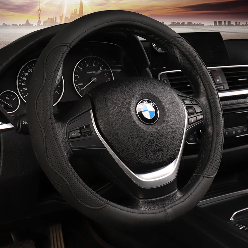 DERMAY Black Car Sport Steering Wheel Cover Leather Auto Steering Covers Universal 38CM wheel covers Car Inter Accessories