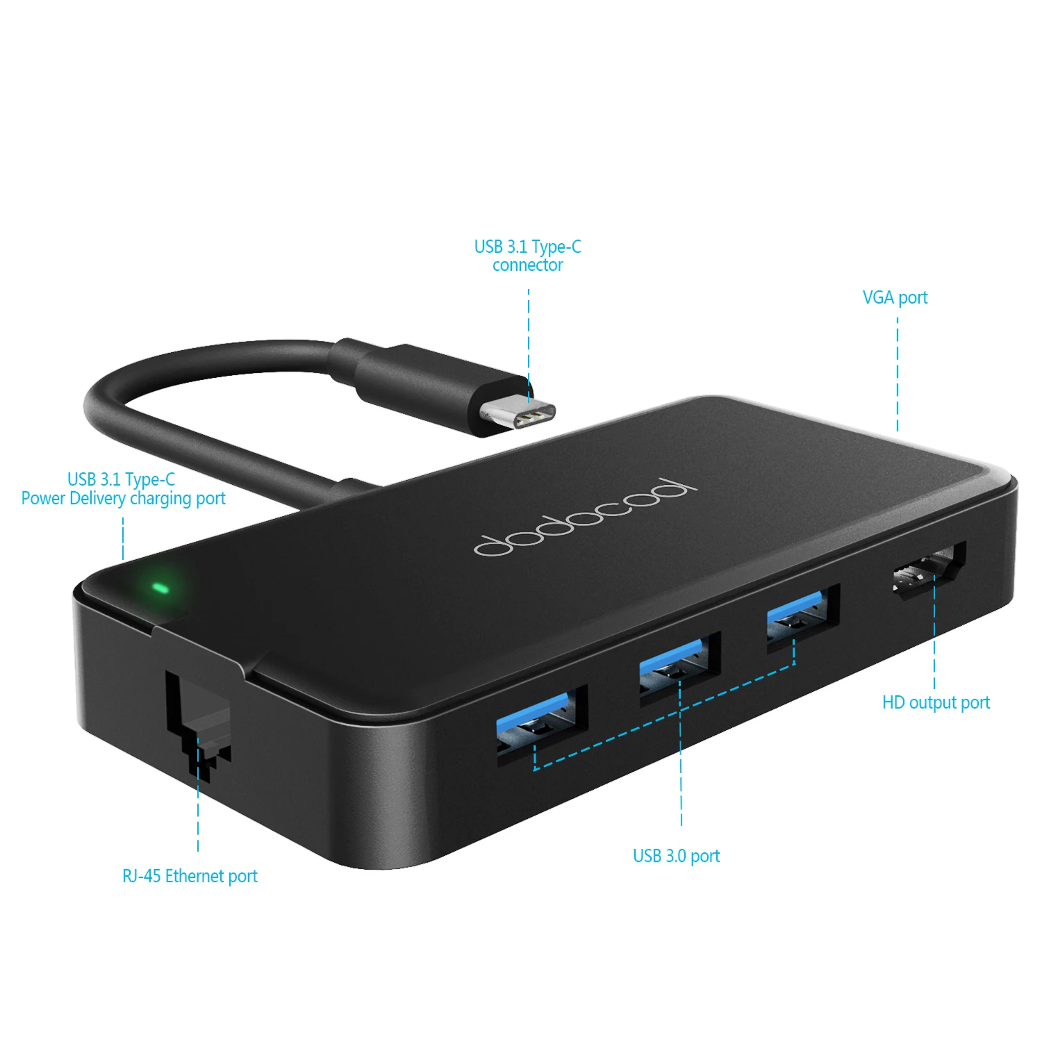Многофункциональный Док станция 7 в 1 4K выходной порт HD/VGA гигабитный адаптер и 3