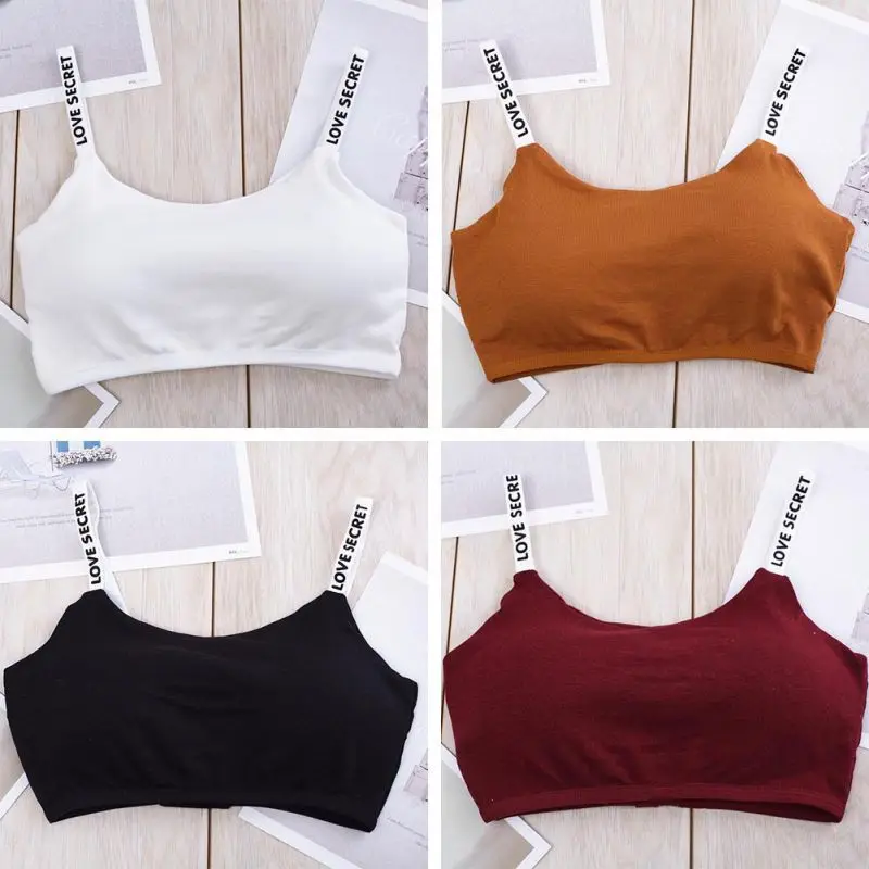 Women Cropped Padded Bra Alphabet Straps Modal removable chest pad Tube Tops