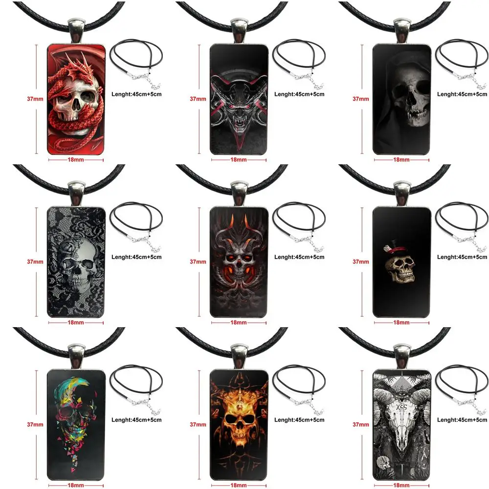 For Women Kids Gift Brand Steel Color Jewelry Fashion Statement Necklace Glass Necklaces Pendants Satanic Scary Skull | Украшения и