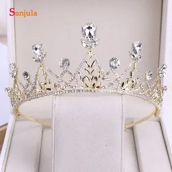 

Light Gold Bridal Tiaras With Clear Crystals 2019 New Wedding Crowns Women Marriage Accessory Head T148