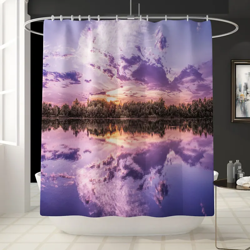 Водостойкая 3D занавеска для душа с водоотталкивающим пейзажем для ванной комнаты с изображением неба и озера, набор ковриков для ванной, крышка для унитаза, домашний декор