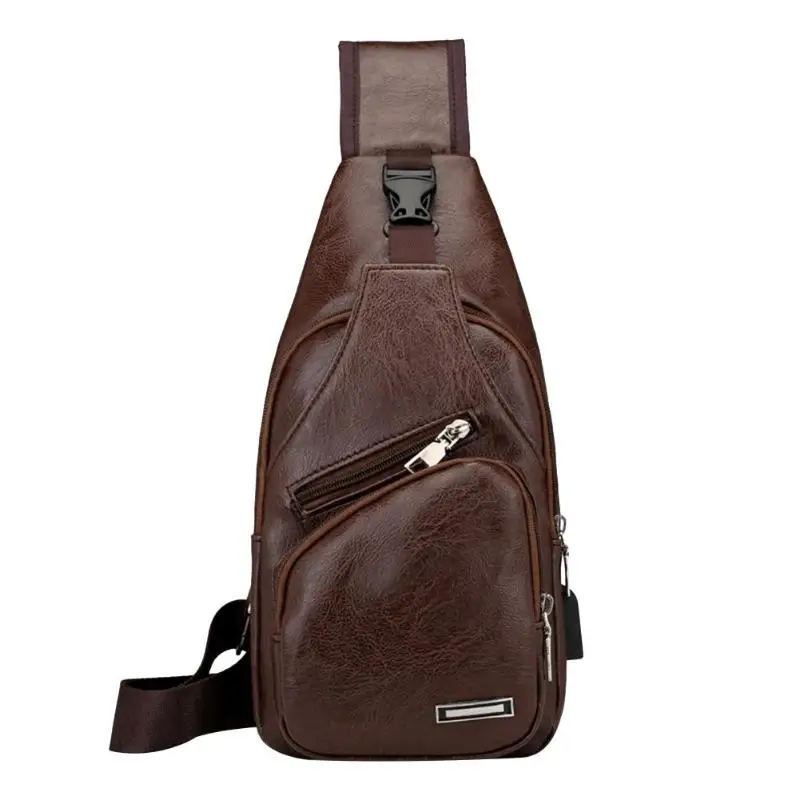 Мужской роскошный нагрудный пакет для мужчин, зарядка через usb, нагрудные сумки для подростков, стильный нагрудный пакет из искусственной кожи, сумка через плечо - Цвет: Коричневый