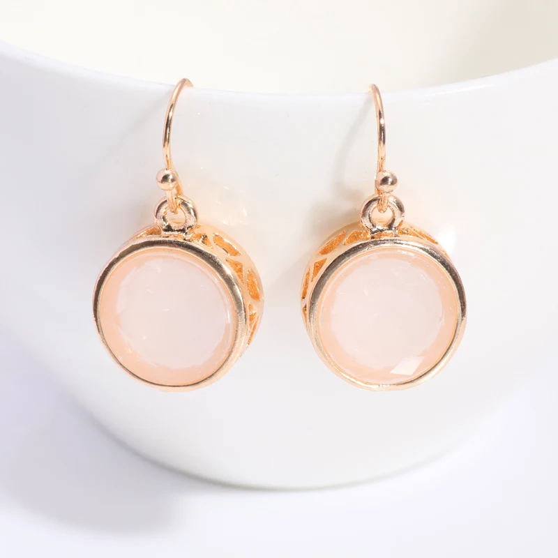 

Romantic Gold Pink Brincos Round Dangle Earrings for Women Fashion Jewelry Wedding Engagement Statement Drop Earings Bijoux Gift