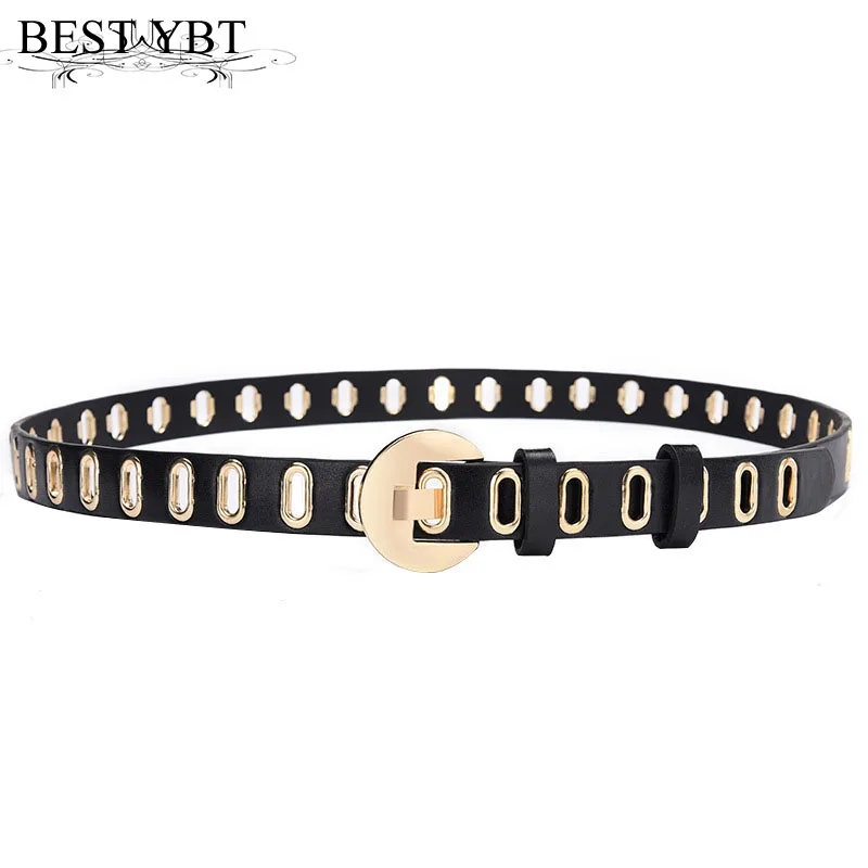 

Best YBT Women Belt Imitation Leather Alloy Pin Buckle Belt Students Hollowed Out Air-eyed Fashion Decorative Personality Belt