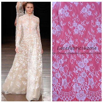 

130cm*3 meters/pc Off-white,black ,ivory Venice embroidered French eyelash bridal lace fabric