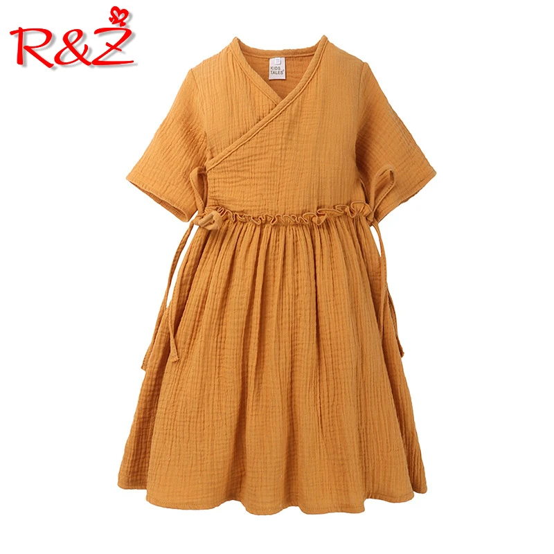 

R&Z Children's Dress 2019 INS Summer New European and American Style Girls Cotton Dress Lace Cardigan Short Sleeve Dress