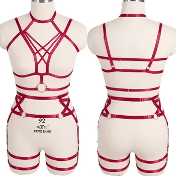 

Body Harness Pentagram Strappy Top Cage Garter Belt Plus Size Elastic Bra Feather Shoudler Shawl Lingerie Women Art Rave Wear
