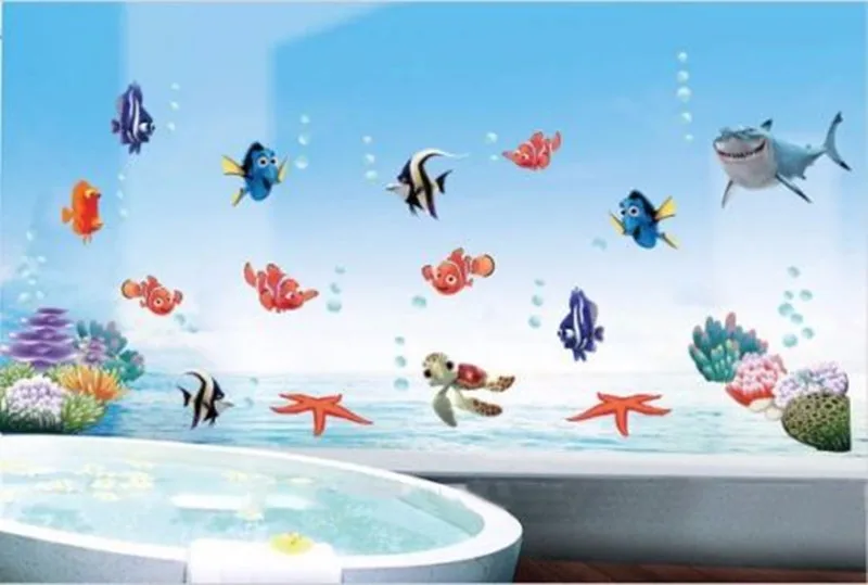 Креативный настенный стикер рыбка в виде акулы Немо, морской дизайн, Настенная Наклейка для ванной комнаты, наклейки для детской ванной комнаты, домашний декор