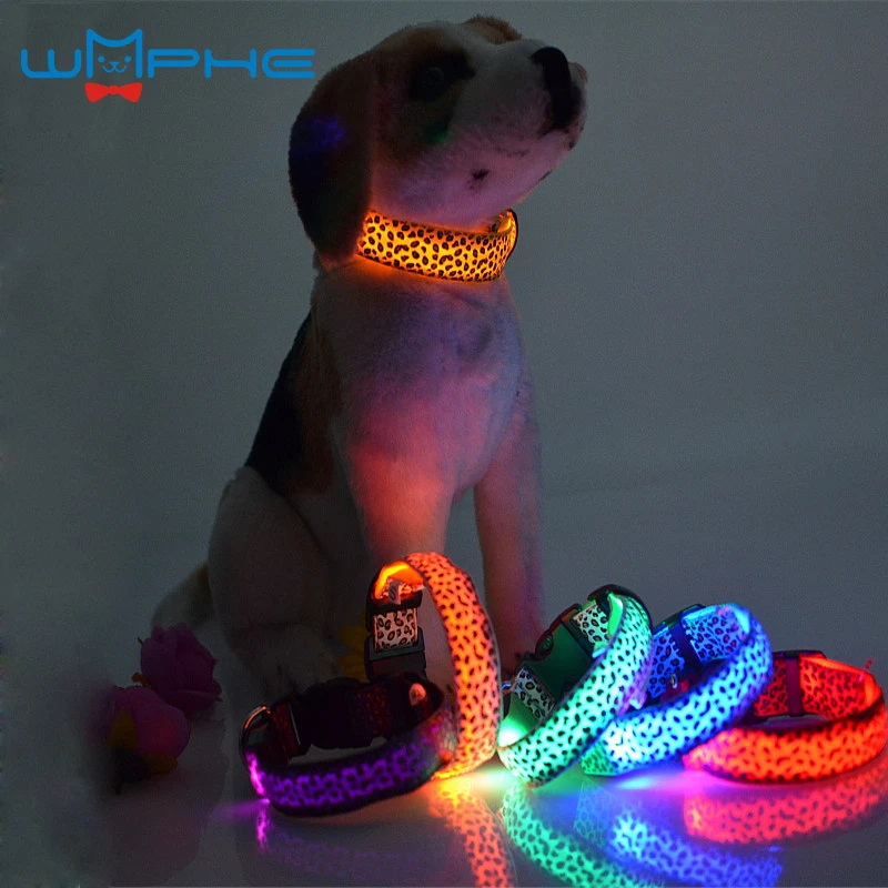 

Fashion Leopard LED Dog Collar Flashing In Dark Nylon 3 Mode Lighting Safety LED Pet Collar 2.5cm Wide Luminous Pet Products