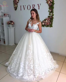 

2020 Pregnant Wedding Dresses Elegant Lace Sheer Neck Capped Sleeve Maternity Backless Plus Size Customize Bridal Ball Gown