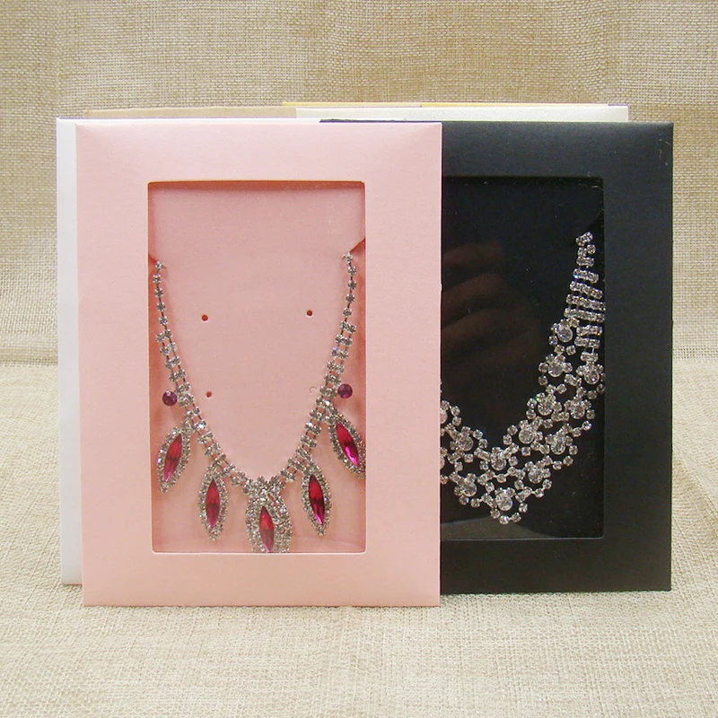 

5PC/lot pink jewelry package box kraft window envelop necklace box ivory jewelry pendant package white invitation card package