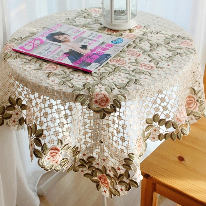 Европейская кантри Роскошная шитая кружевом ткань свадебная домашняя круглая скатерть 60x60 с лотосом