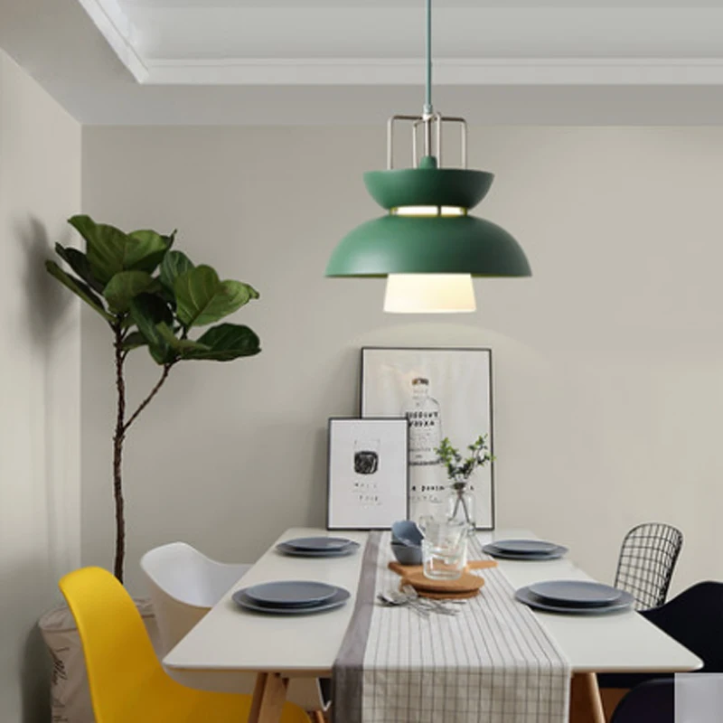 

Modern simple macaron color design LED single head pendant lamp Nordic creative matte texture aluminum dining room decor light