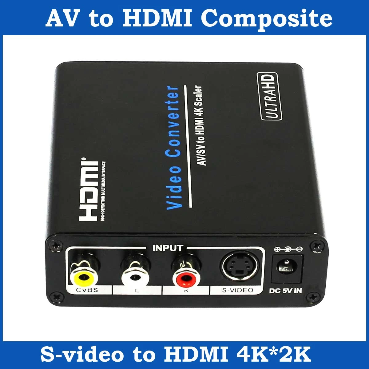 Composite AV RCA SVideo to HDMI Converter UHD 4K Upscaler Adapter for HDTV