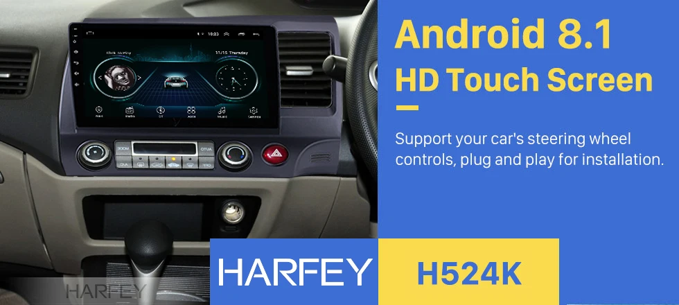 Harfey 10,1 дюймов gps навигационная система, стереомагнитола Android 8,1 для 2006-2011 HONDA CIVIC для правостороннего движения Руль управления автомобильный