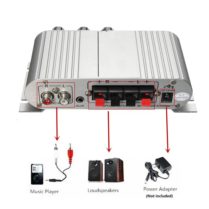 

New Arrival Hot Selling Mini Car Motorcycle Home Hi-Fi Stereo Amplifier Amp For mp3 For iPod PC DVD CD 12V