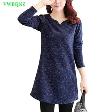 Женская футболка большого размера, Весенняя Новинка, свободная длинная приталенная рубашка, Корейская женская футболка с длинным рукавом и v-образным вырезом, королевский синий топ, футболка A204