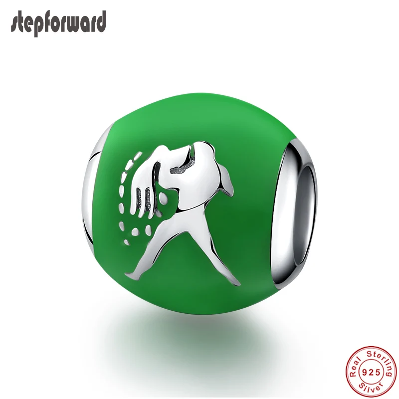 STEP FORWARD 100% 925 Sterling Silver Green Enamel Aquarius Constellation Charm Fit Bracelet and Necklace Fashion Jewelry | Украшения и