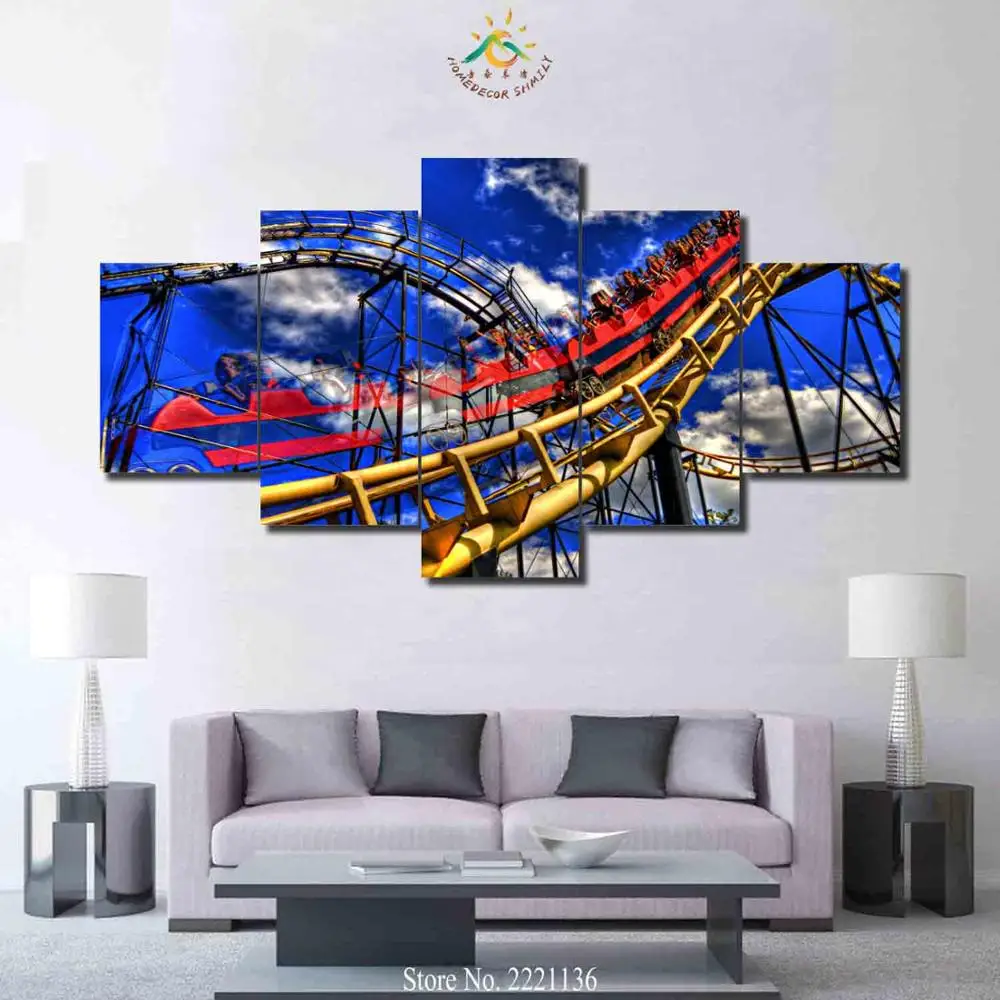 3 4 5 Pieces Crazy Roller Coaster large canvas wall art painting print