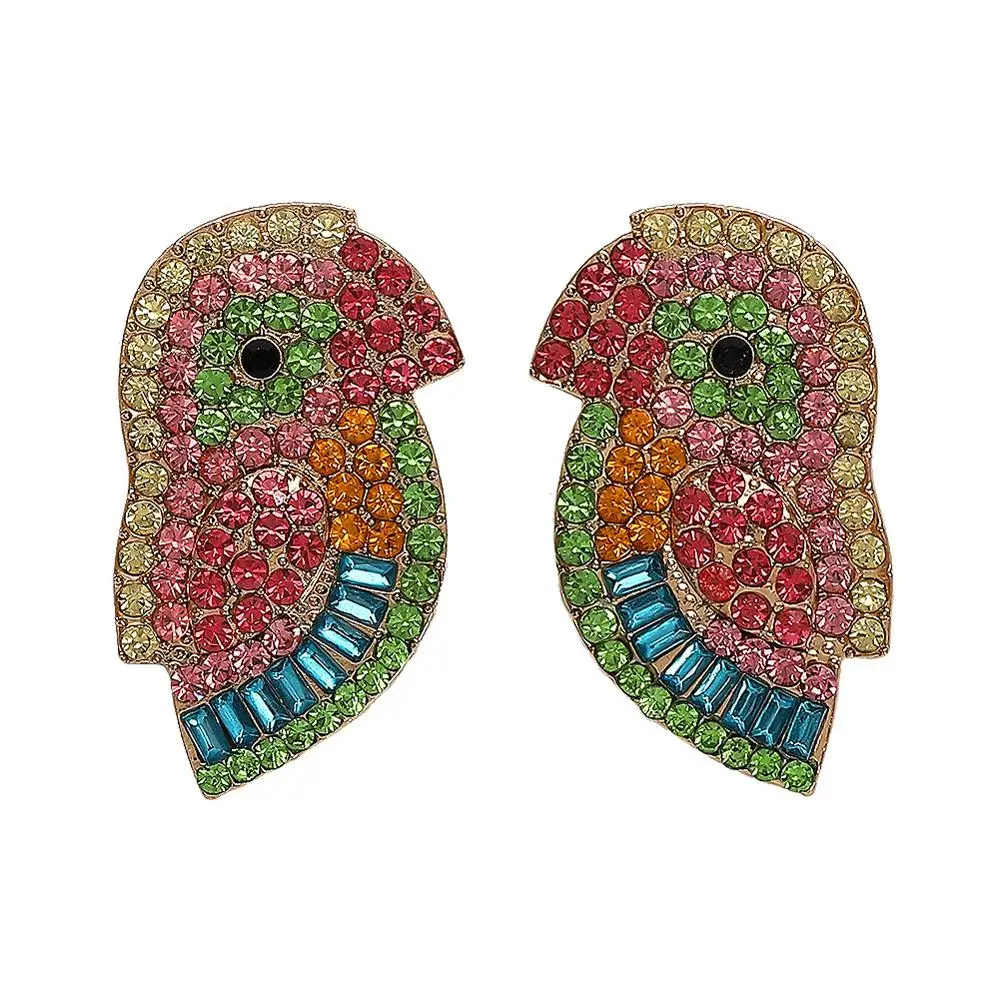 

Ethnic Handmade Cute Animal Parrot Bird Earrings Vintage Blue Crystal Feather Statement Drop Earrings For Women Jewelry