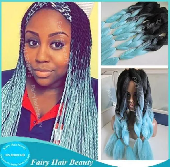 stock 20inch fold two tone black light blue synthetic jumbo braids