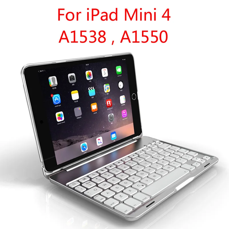 Чехол для iPad Mini 5/Mini5, 7 цветов, светильник с подсветкой, беспроводной Bluetooth чехол-клавиатура, Чехол для iPad Mini 4/Mini4+ подарок - Цвет: silvery
