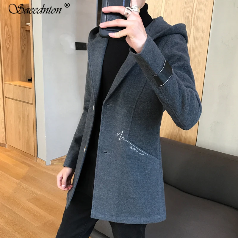 

Wool Coat Men Winter Jaket Woolen Long Jackets Men Hooded Solid Slim Collar Streetwear Wool Coats Windbreaker Warm Clothes 2019