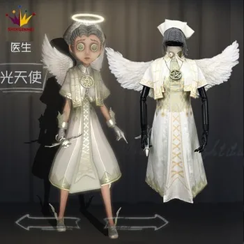 

Anime game Identity V cosplay Doctors EmilyDel New game skin White angel dress angel wings wig shoes Button glasses halloween