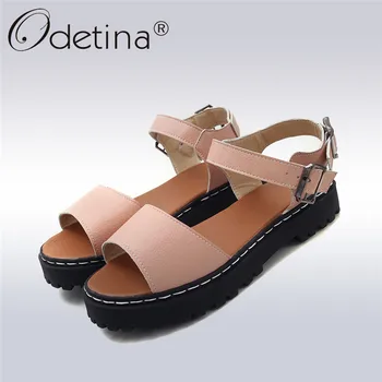 

Odetina New Fashion Platform Sandals Women Buckle Strap Open Toe Flat Heels Platform Shoes Summer Women Casual Shoes Big Size 43