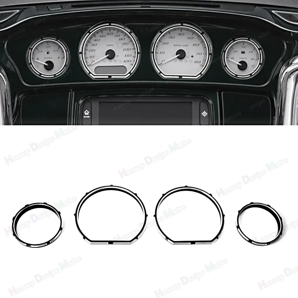 Buy 4X Black Burst Gauge Bezel Kit For Harley Touring