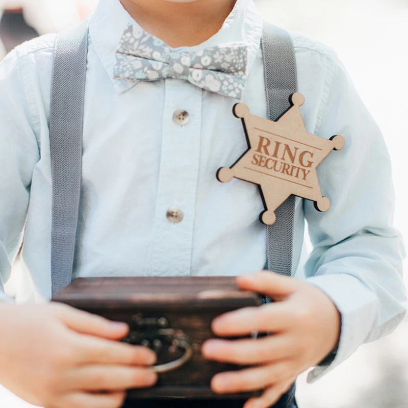 

"Ring Security" Wooden Ring Bearer Badge Gift for Bridal Party Ringbearer Accessory Engraved Badge for Wedding Ceremony