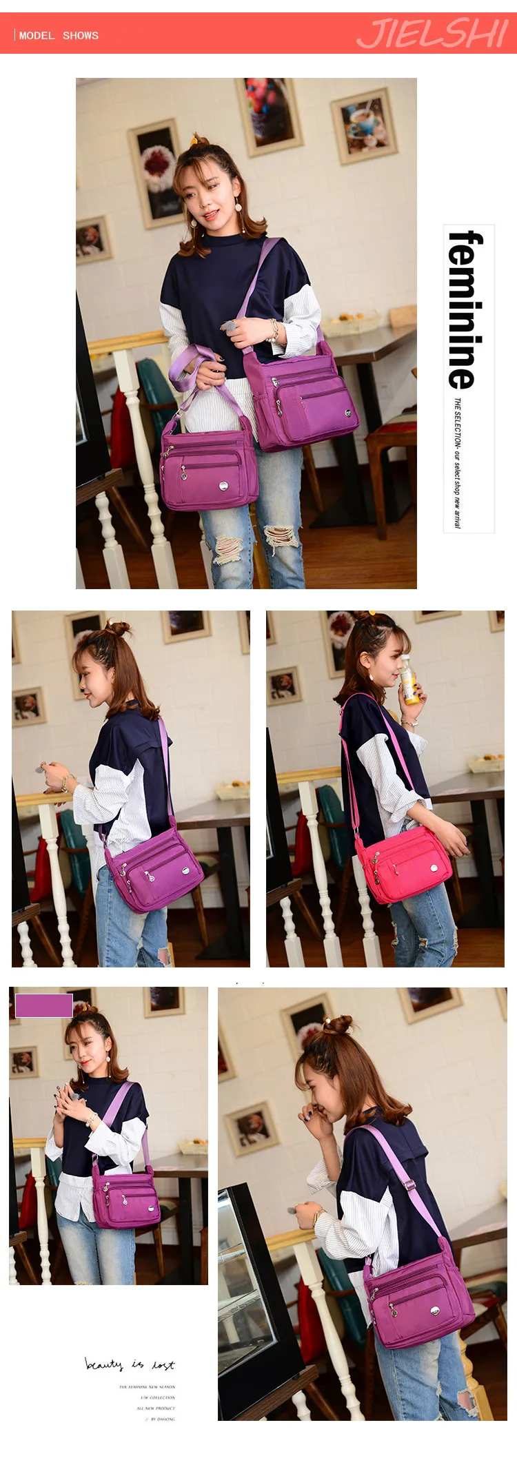 Новая мода, женская нейлоновая сумка, брендовая, розовая, оригинальная сумка, Sac A основной Femme De Marque, сумки через плечо, водонепроницаемая сумка