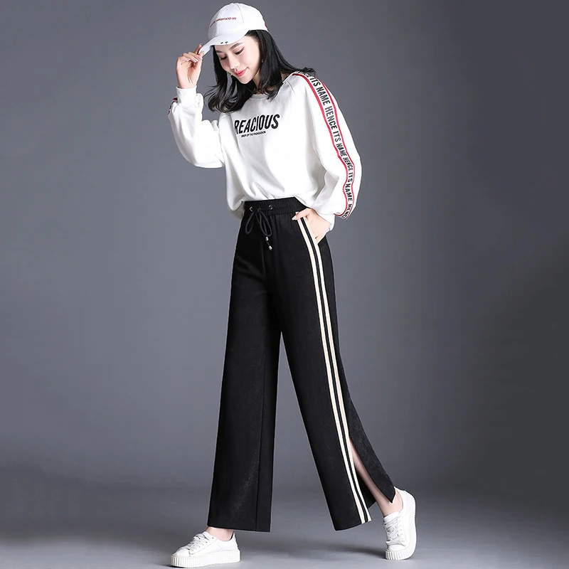 À Nouveau Femmes B2158mt1865 Élégant pourpre Taille Incendié marron Style De 2018 Feuille Larges Jambes Lâche Printemps Mince Beige Pantalon Haute Pantalons Casual Sport wXtPqS