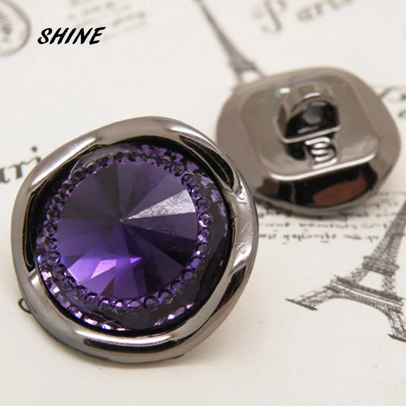

SHINE Acrylic Sewing Buttons Scrapbooking Round Purple Shank Imitation Diamond 23\30mm Dia. 6PCs Costura Botones Decorate
