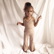 От 0 до 3 лет комплект хлопковой одежды для новорожденных девочек; Летний комбинезон без рукавов; топ; длинные брюки-колокольчики; милый костюм