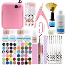 Набор гелей для ногтей, набор для наращивания ногтей, 36 Вт, УФ-лампа с УФ-гелем для ногтей, блестящая пудра, Набор для творчества, пилочки, кисти, УФ-гель, грунтовка, маникюрные наборы