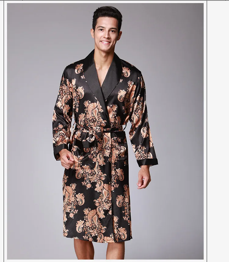 Роскошные мужские халаты Сексуальный Атласный шелковый халат кимоно модный тренд с длинными рукавами халаты Домашняя одежда пижамы