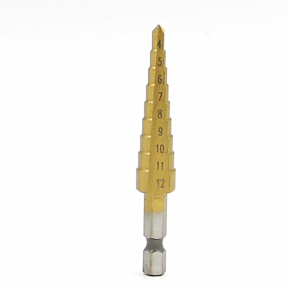 HSS Step Drill Bits 4mm 12mm Straight flute Power Tools 1/4" Hex Shank