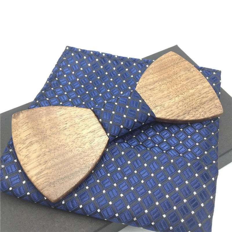 

pocket squares Mens Wooden Bow Tie Set for Wedding Suit Wood Bowties Brooch Handkerchief Cufflinks Set Gravatas Slim Shirt Ties