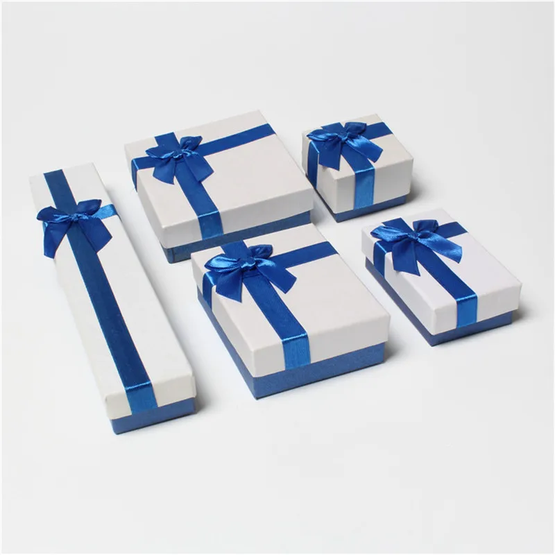 DoreenBeads, синяя и белая упаковочная коробка для ювелирных изделий, лента, бант, Подарочный чехол, коробки, дисплей, классика, год, День Святого Валентина, 1 шт