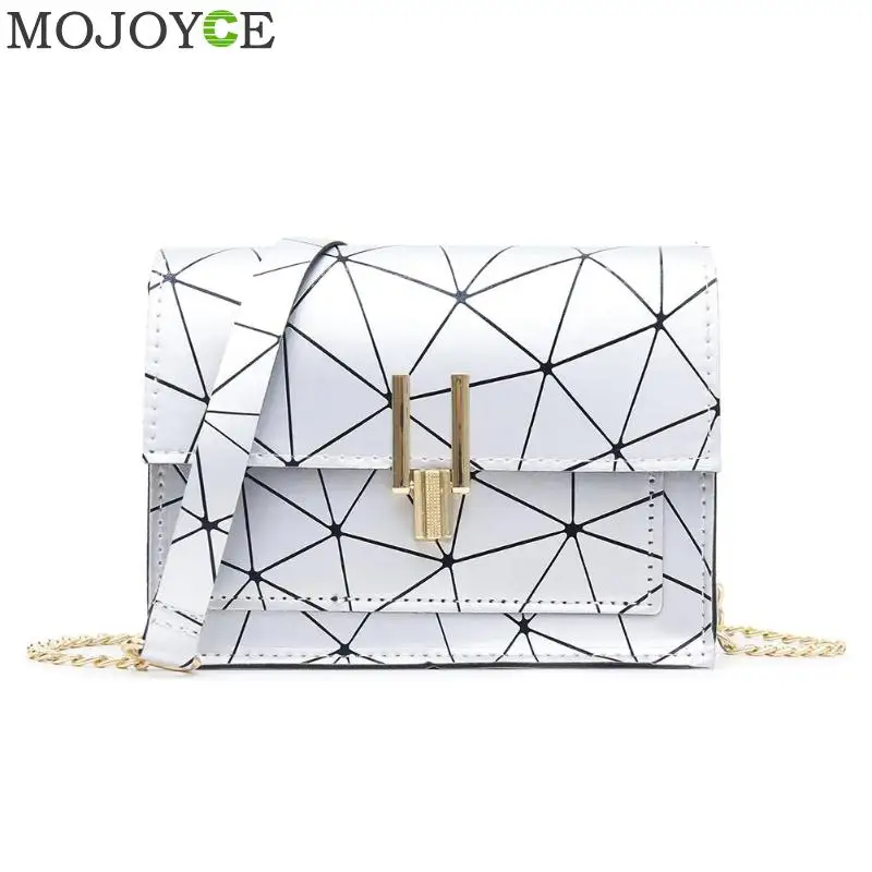 

Women Small Flap Casual Shoulder Crossbody Bags Teenage Girls PU Leather Geometric Print Messenger Fashion Chain Korean Satchel