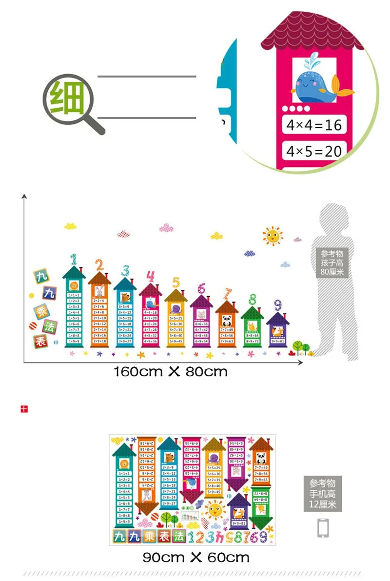  3d children's Stickers on the wall for kids room decoration Decals Multiplication Table Alphabet stickers home decor mural (12)