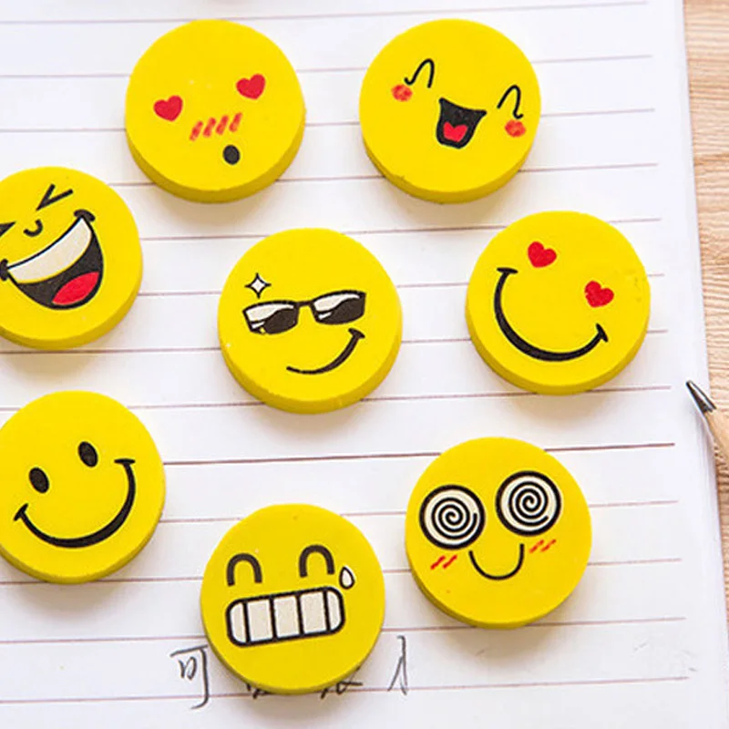4Pcs /Bag Cute Cartoon Rubber Eraser Cute Smile Face Rubber Eraser Creative Stationery Children